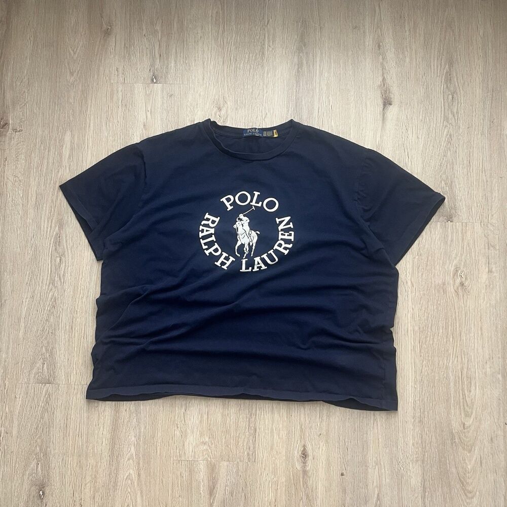Navy Polo Ralph Lauren Big Pony Circle Logo T-shirt Size 2XB Single Stitched